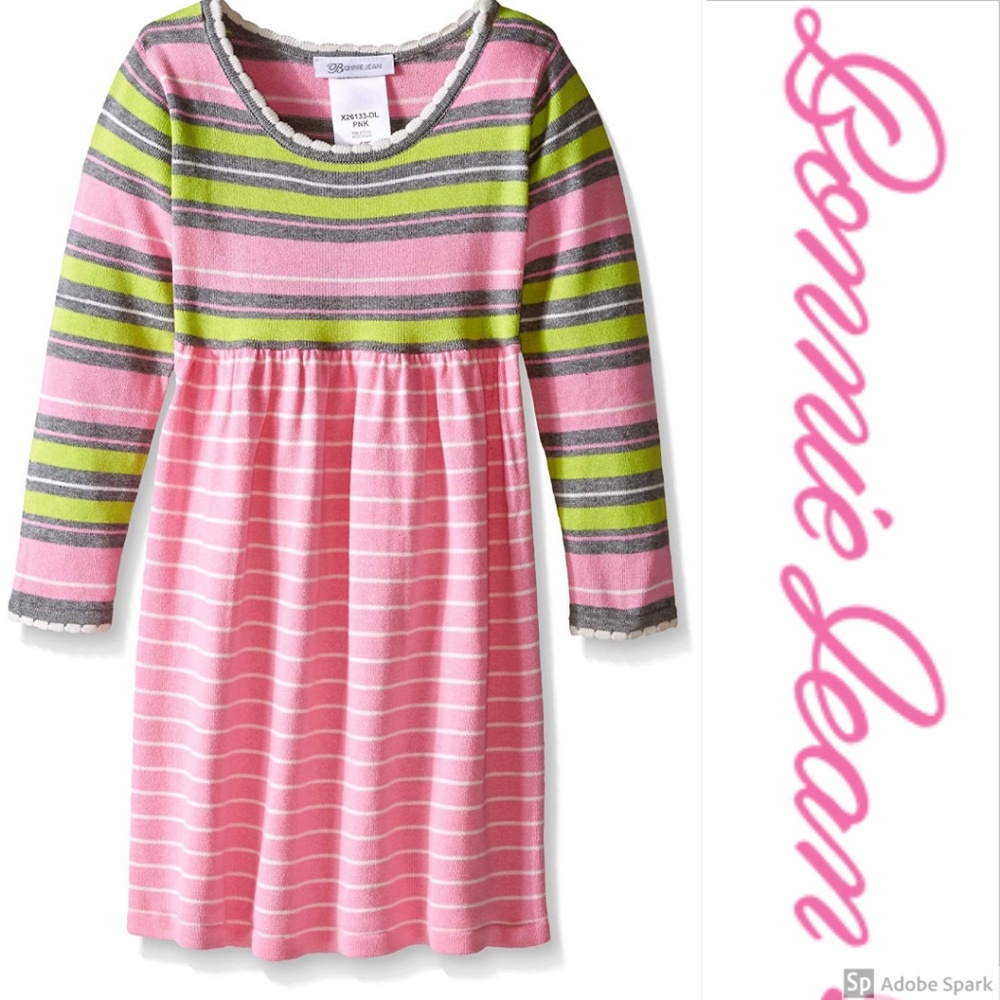 Bonnie Jean Girls Pink Knit Sweater Dress Long Sleeve Size 2T Pink Casual Stripe